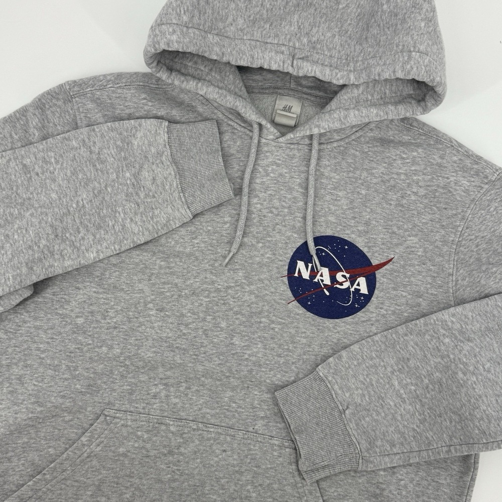 H&M NASA Hoodie Gray Sweatshirt Pullover Hoodie Space Graphic Y2K Unisex Size S